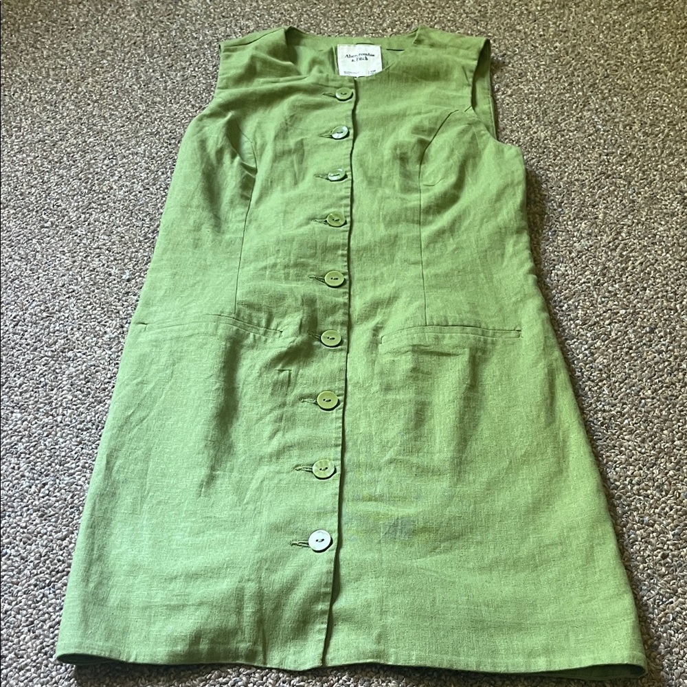 Abercrombie & Fitch Green Button-Front Sleeveless Mini Dress